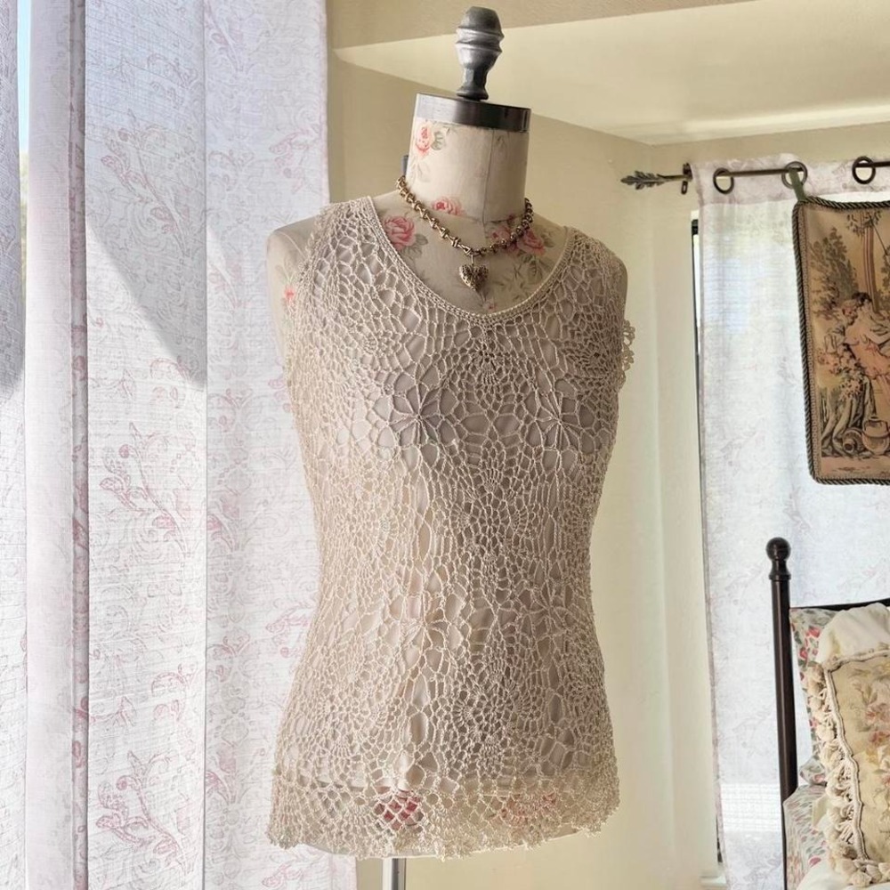 Y2K cream crochet‎ top